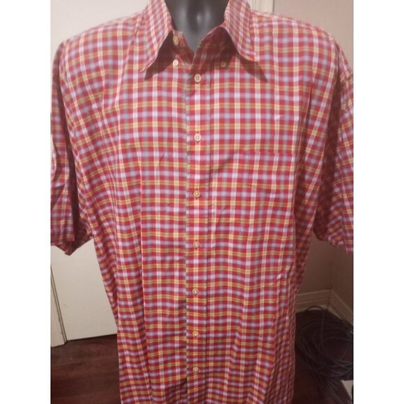 Gitman Bros Shirt Mens 2XL Red Multicolor Button Up Short Sleeve Plaid Cotton - Picture 1 of 12